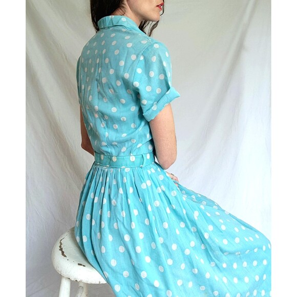 Vintage 1950s Polka Dot Shirt Dress: 50s Cotton Day Dress, Womens Medium - Picture 8 of 15